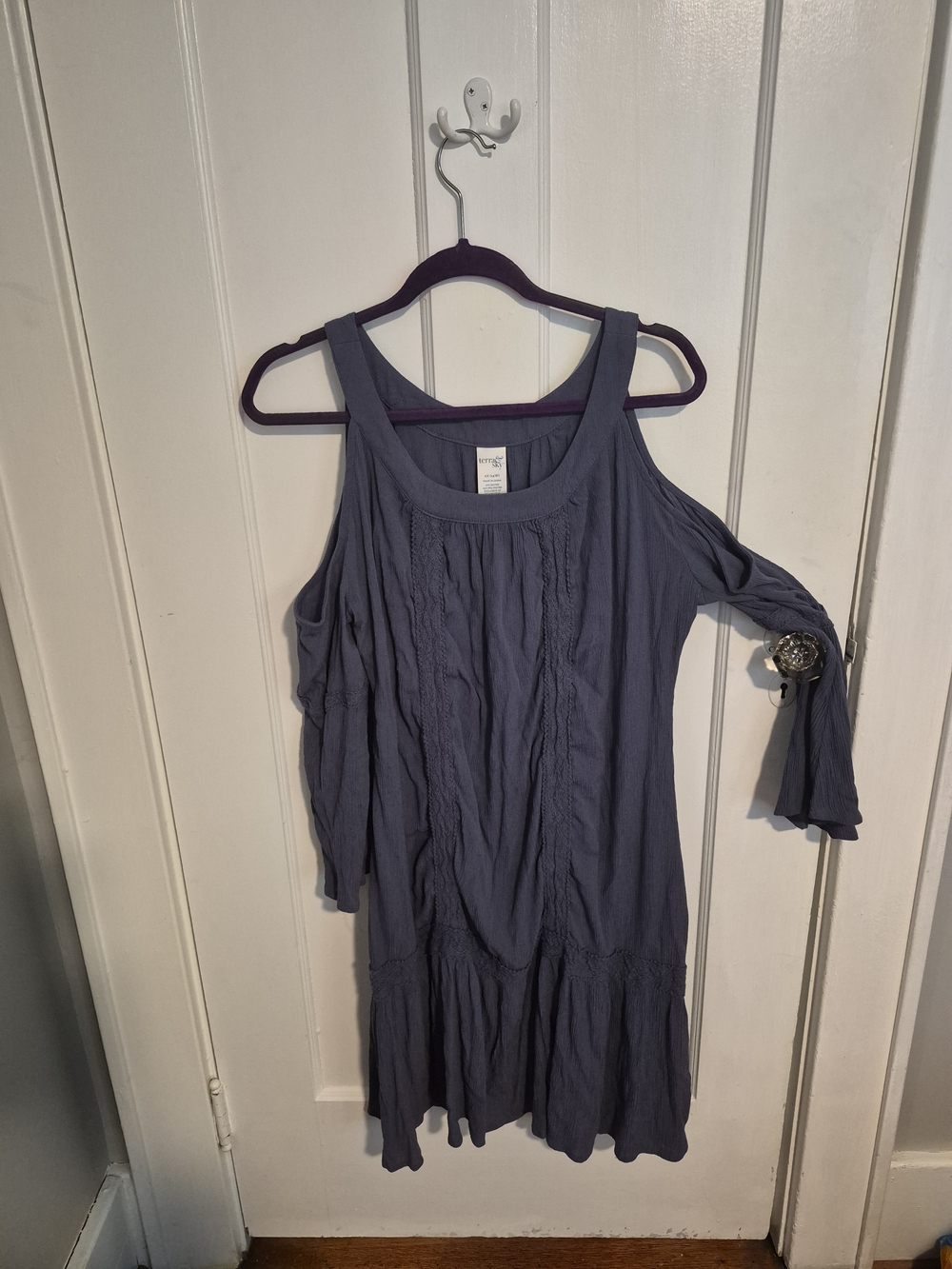 Terra & Sky textured cold-shoulder dress in charcoal blue